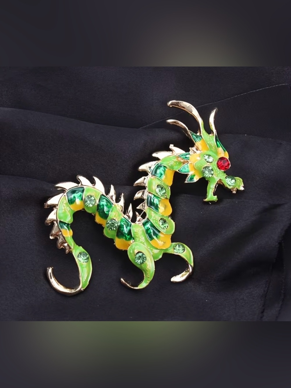 Green Dragon Brooch with Green Stone